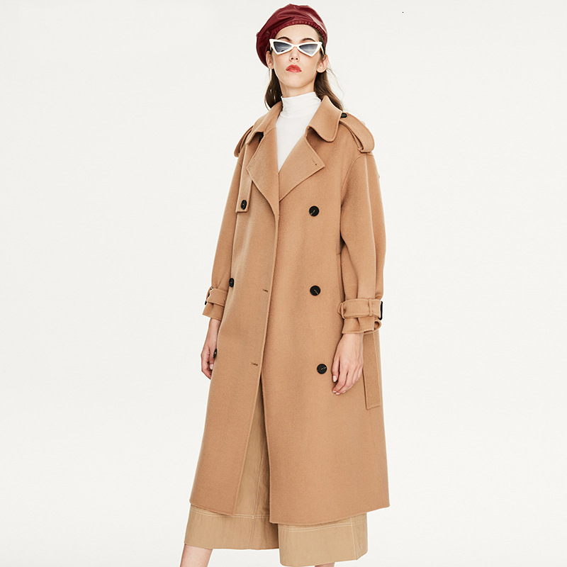 

2021 New Autumn Winter Thick Turn Down Collar Long Woolen 100% Casehmere Women Warm Coat Casaco Feminino 5sum, Khaki