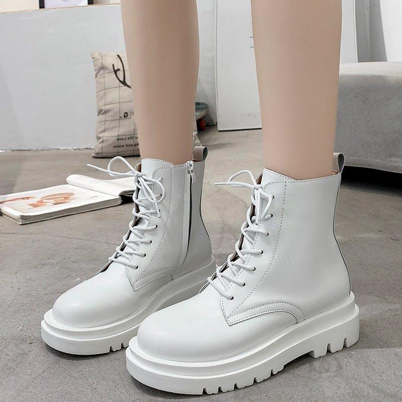 

Ankle Women Boots Platform Round Toe Lace Up 5cm Heel Boots For Woman Zip Women Shoes Botas White Black Basic 35-40