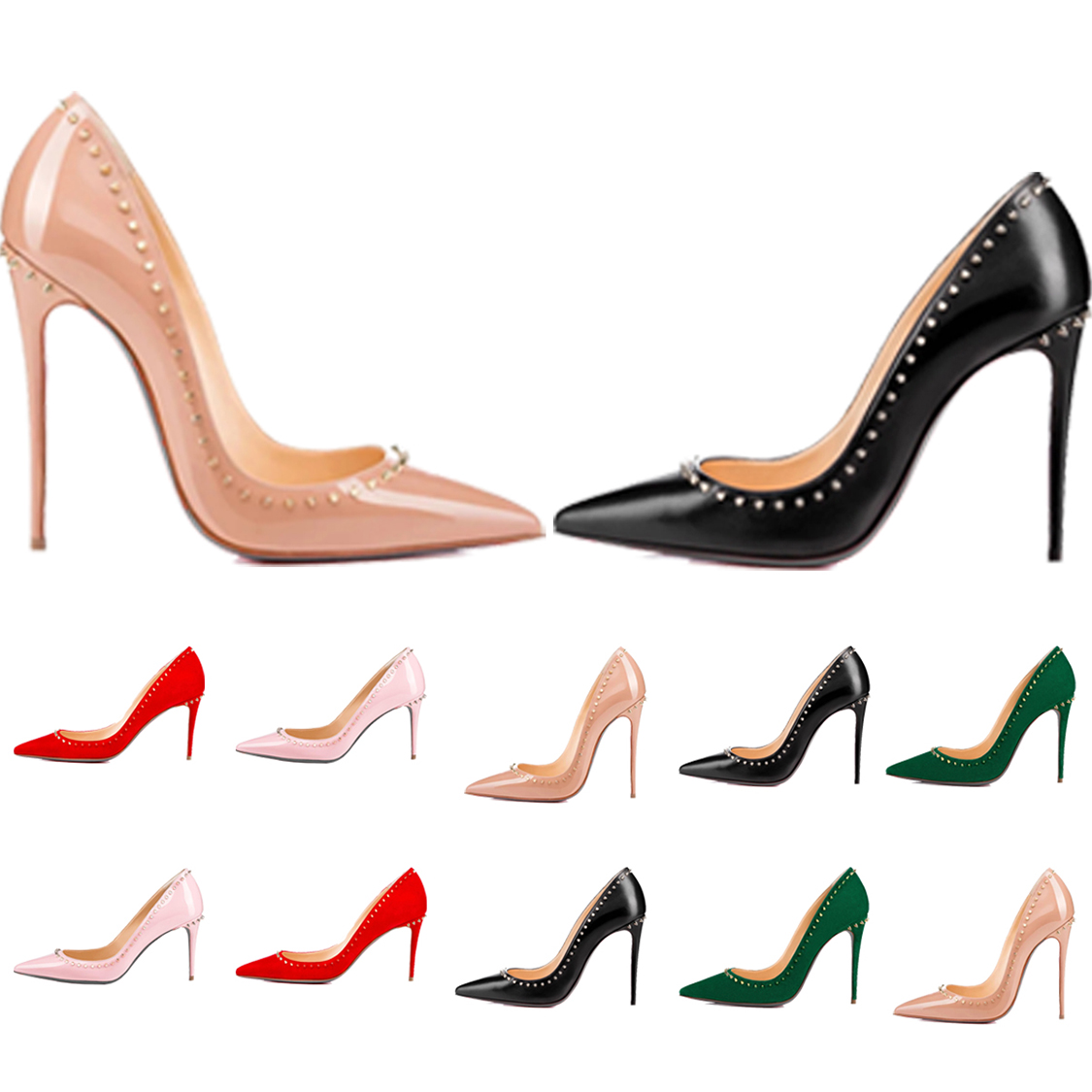 

Womens Designer Shoes Red Bottom Heels Pointed Toe High Heels Rivets Luxurys Ladies Dress Pumps Shiny Leathe Maxstep1, #2201