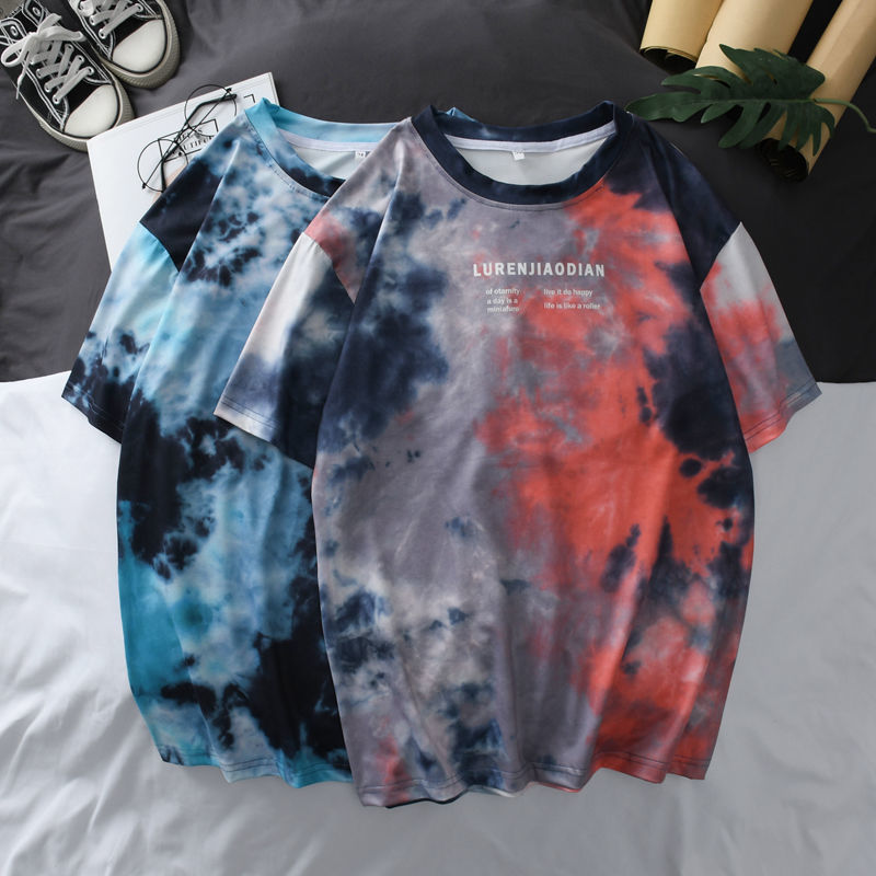 

Hip Hop Tshirt Streetwear Tie dyed T-shirts Men Women Summer Long Sleeve Loose Letter Print T Shirt Boys Couple T shirts Funny