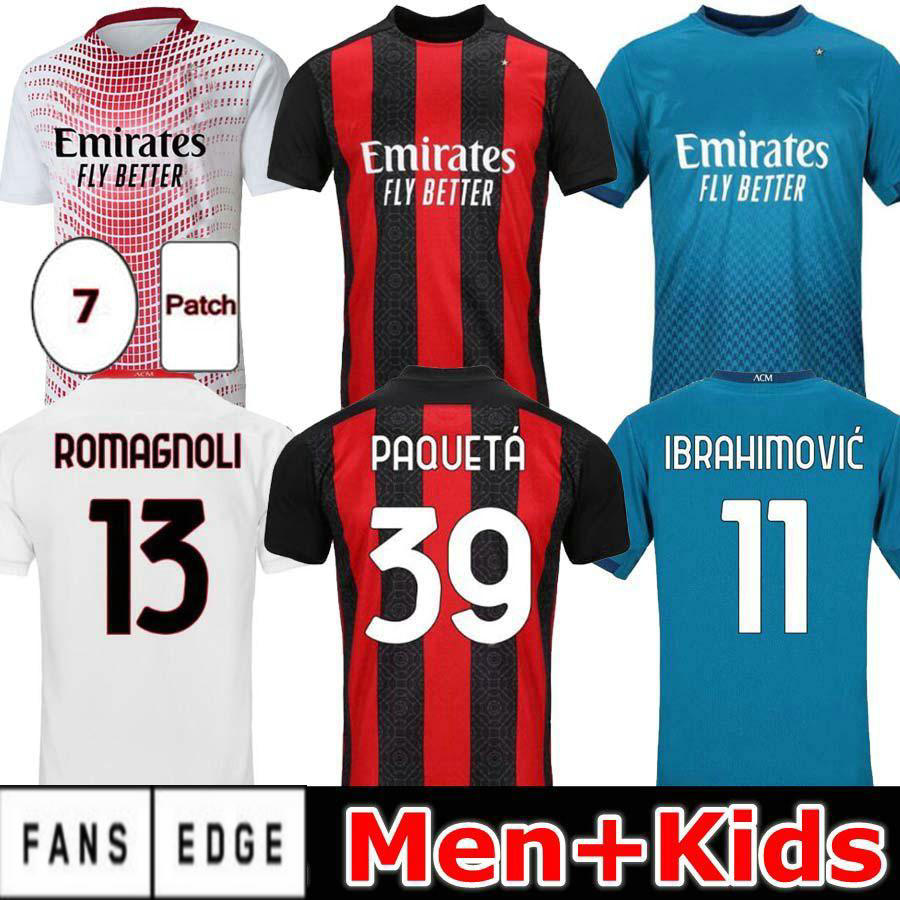 

2020 2021 AC Soccer Jerseys #11 IBRAHIMOVIC PIATEK PAQUETA THEO REBIC BENNACER ROMAGNOLI Custom 20 21 Adult Kids Home Away Football Shirts, Black;yellow