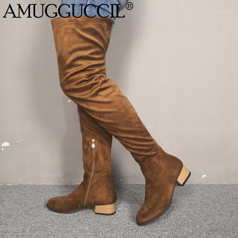 

Customize Plus Big Size 35-52 Brown Zip Fashion Sexy Thigh High Over The Knee Female Ladies Autumn Winter Women Boot X18671