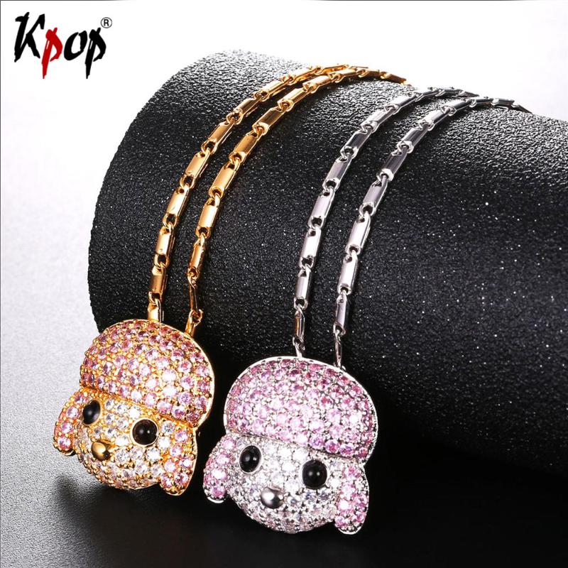 

Kpop Colorful Cubic Zirconia Cute Dog Poodle Pendant Gold/Silver Color Fashion Jewelry Animals Necklace For Women & Girl P2580