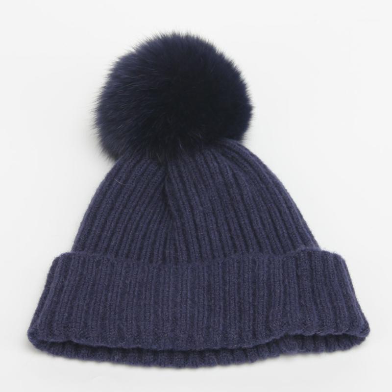 

Bw17985 100% raccoon hair hat,2020 fashion fall&winter ribbed sweart hat with solid POMPOM1, Black