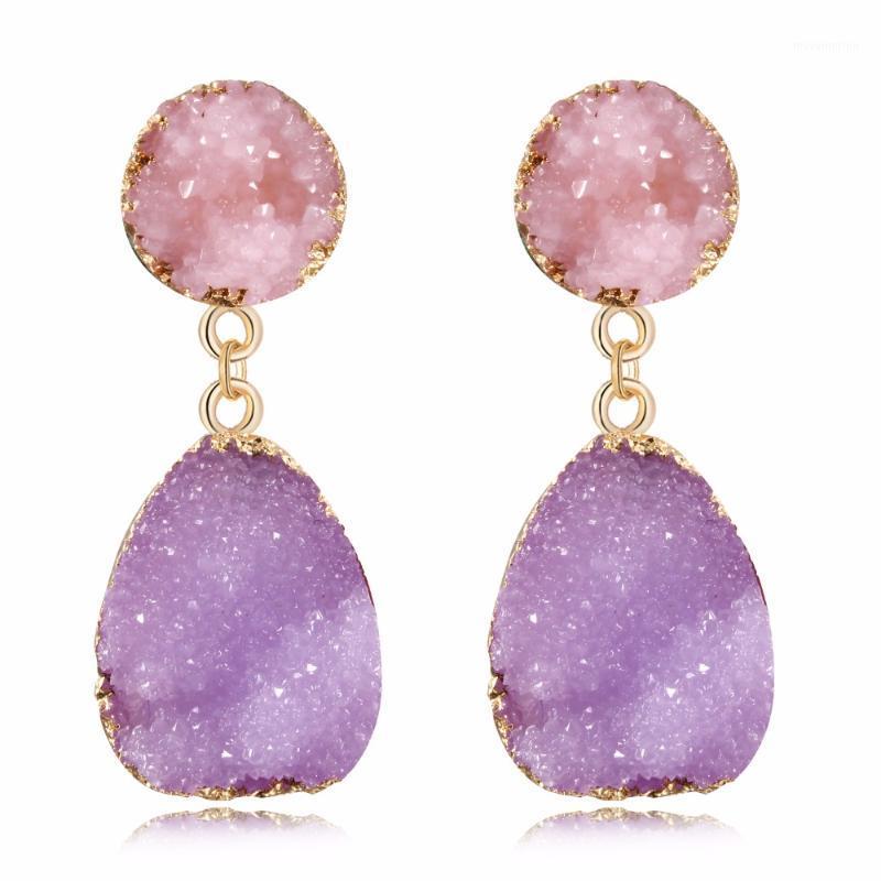 

Dayoff European Resin Stone Large Earings Women Jewelry Teardrop Handmade Earrings Fake Drusy Earing Long Dangle Earring E2461