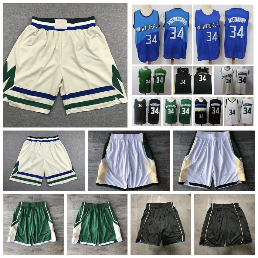 

2021 Mens Giannis Antetokounmpo Basketball Shorts Jersey Authentic Stitched Milwaukeean Giannis 34 Antetokounmpo Shorts With Real Logo Tags, Black