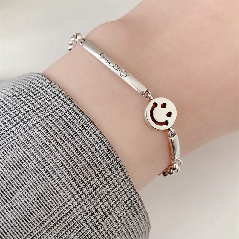 

Charm Bracelets Punk Style Round Coin Smile Link Chain For Women Birthday Gifts
