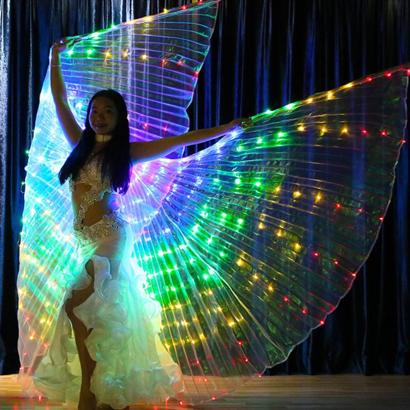 

Belly Dance Cloth Costumes Isis Shawl Fairy Performing Clothes Glow LED Light Up Skirt With Adjustable Stick Colorful Suit 145cm