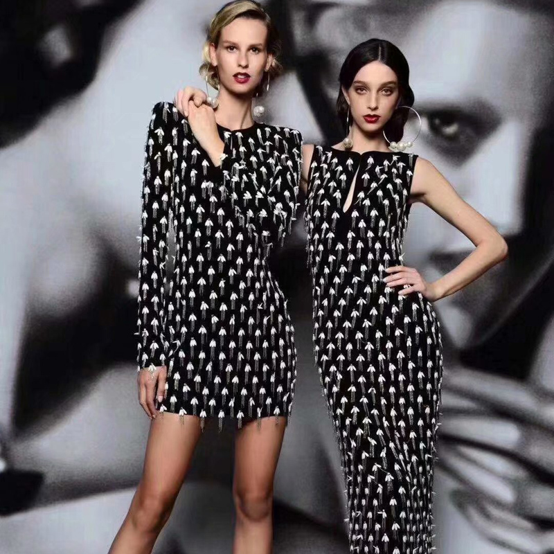 

Embroidered Sexy Flowers Mesh Three-dimensional Decoration Long Sleeves Thin Tempers Party Spring and Summer New Dress T68w, Black