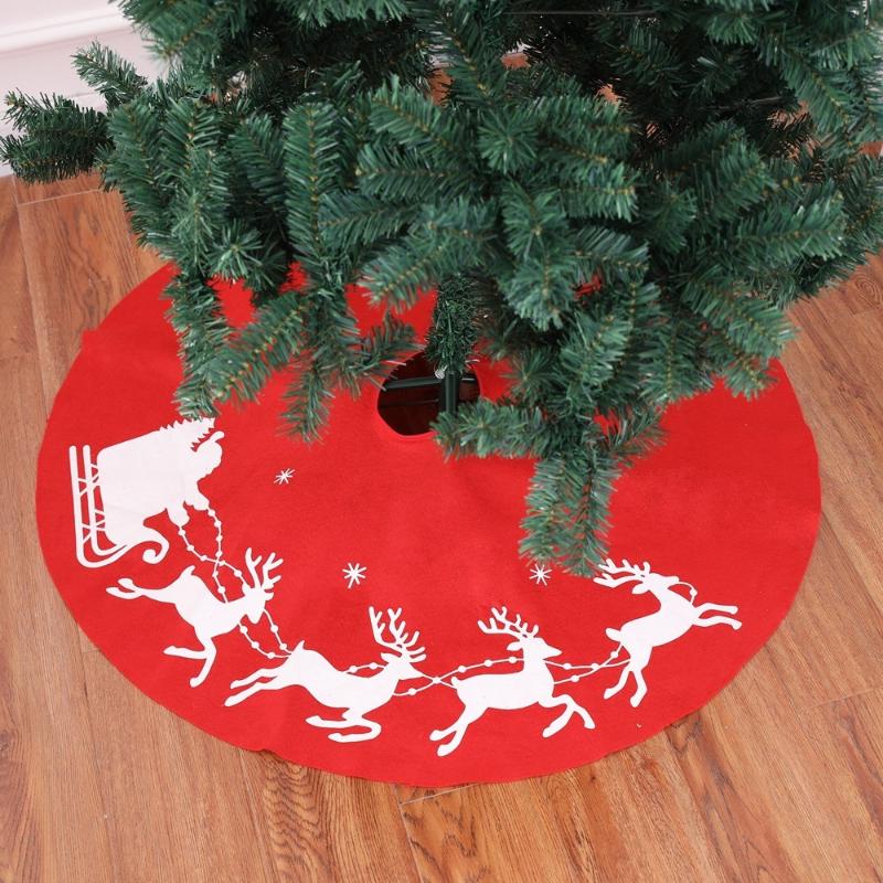 

Christmas Deer Cart Tree Skirt Tree Carpet Christmas Apron Red Burlap Leg Base Skirt Decor Elk Round Carpet 100cm J
