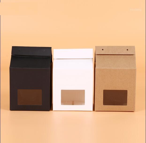 

Kraft Paper Window Box Stand Up Paper Bag With Rope 30pcs White/Black/Brown Handle Christmas Party Favor Packaging Bag1