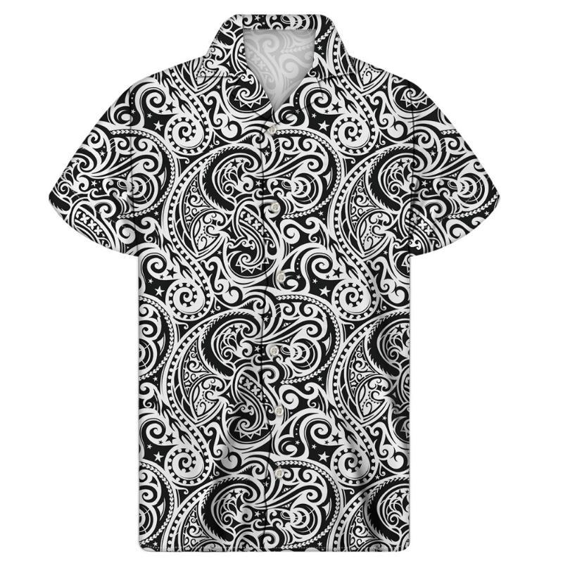 

WHEREISART Polynesian Traditional Tribal Print Male Soft Clothing Leisure Summer Button Down Hawaiian Shirt Tun-down Collar Top, Custom z77