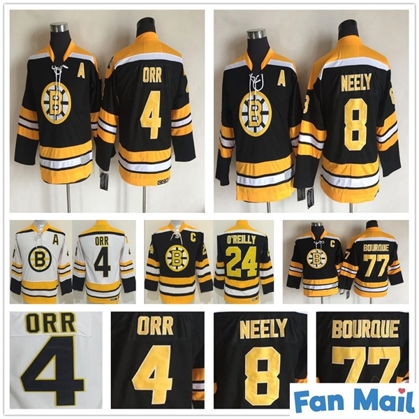 

Kids Vintage Boston Bruins 4 Bobby Orr Hockey Jersey 8 Cam Neely 77 Ray Bourque 24 Terry O'Reilly Youth Boy Children Retro CCM Black Jerseys, Black;red