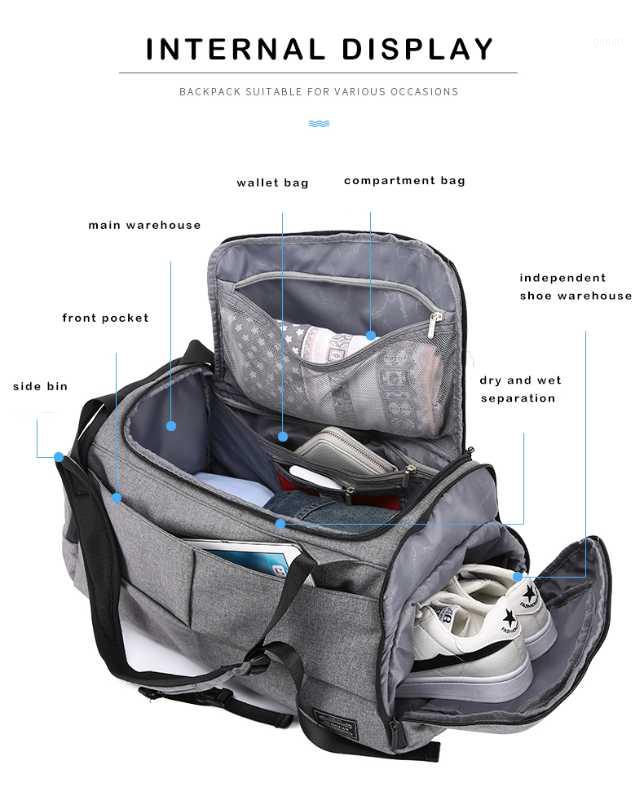 

TUGUAN Gym Sports Bag Men Women Molle Fitness Training Backpacks Multifunctional Travel/Luggage Bolsa Shoulder Handbag1, Black