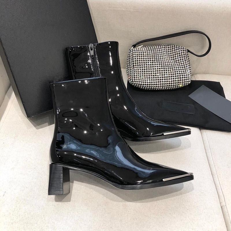 

Free shipping 2020 autumn and winter square toe high heel women boots genuine leather zips short boots, Black