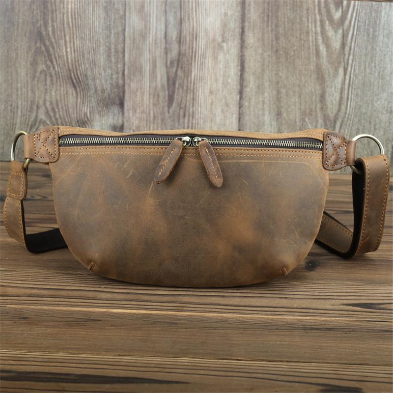 

Vintage Real Leather Men Bags Shoulder Crossbody Handbag Genuine Leather Waist Bag Horse Brown Fanny Pack Travel Accessories