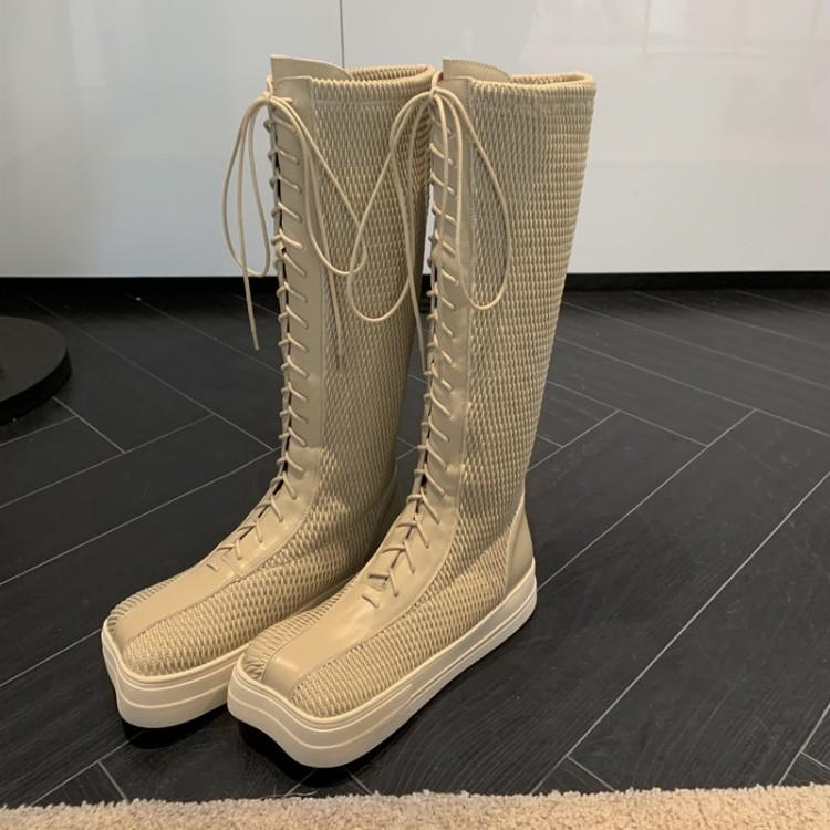 

Women's Platform Knight Boots Square Toe Stylish Designer Winter Shoes Women Slim Fit Strappy Gladiator Boots Knee, Khaki