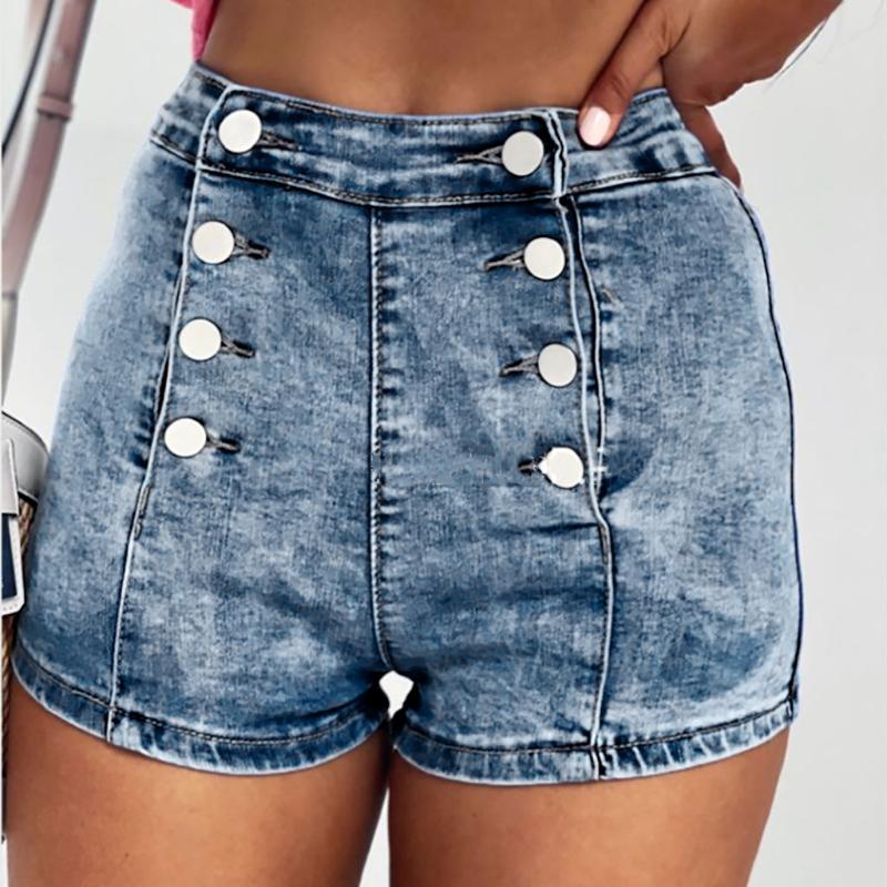 

Streetwear High Waist Skinny Denim Shorts Women 2020 New Jeans Shorts Female Summer Casual Vintage Double Breasted, Blue