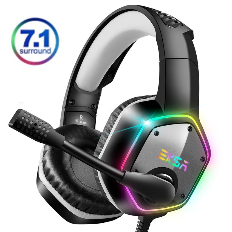 

EKSA E1000 Gaming Headphones Wired Gaming Headset 7.1 Virtual Surround Bass Earphone With Mic Flash LED Light For PC PS4 Gamer, Black