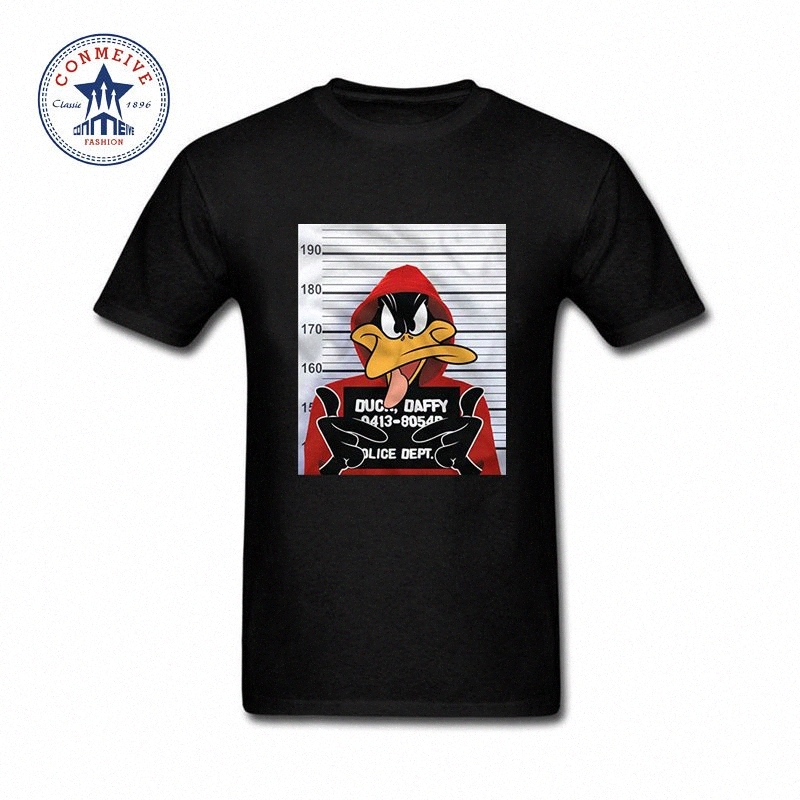 

Summer Natural Short Sleeve Tshirt Men Clothes Looney Tunes Daffy Duck Mugshot Printed Cotton Funny T Shirt For Men Y200104 O5uf#, White;black