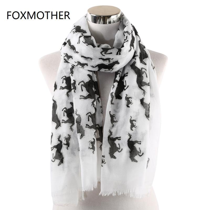 

FOXMOTHER White Horse Scarf Women Shawls Wraps Bufanda Mujer Animal Foulard Femme Scarves Ladies Spring 2020
