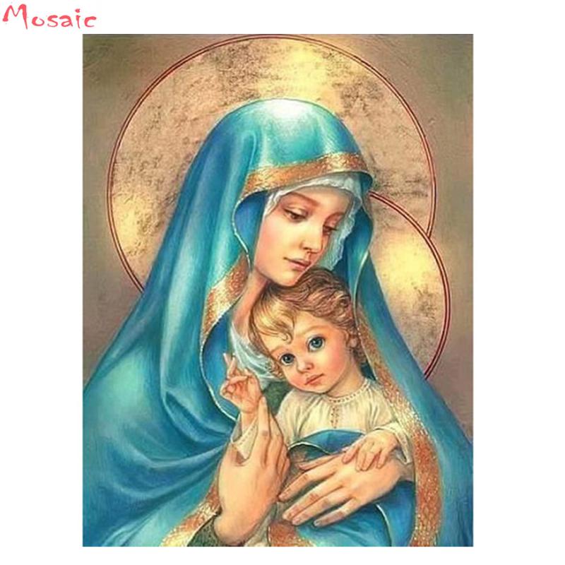 

Diamond Painting Virgin Mary kids Christian Religion Jesus Christ DIY 3D Diamond Embroidery Maternal Love Child Religious Gifts