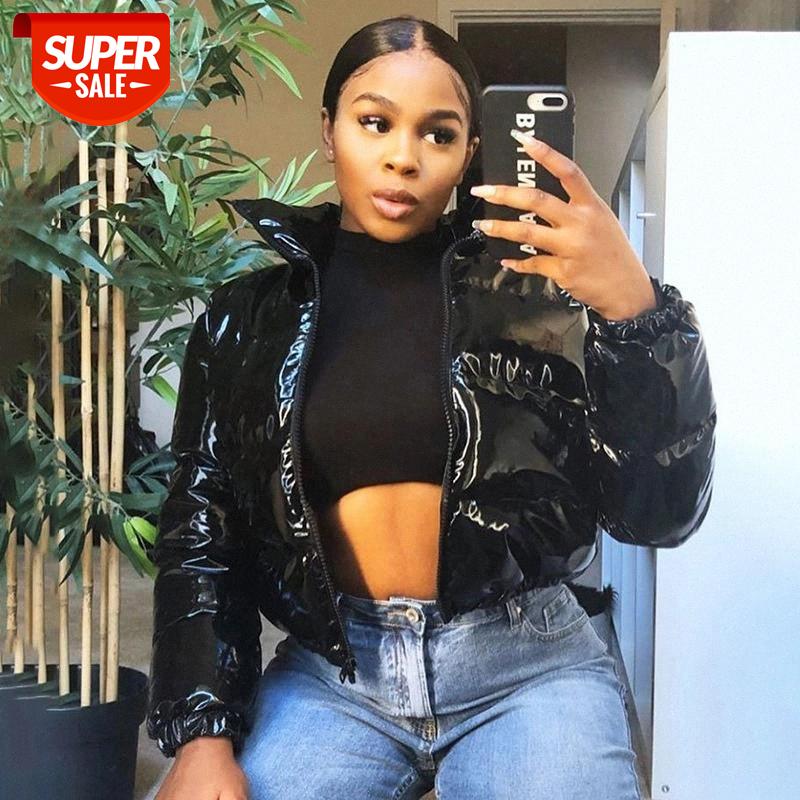 

2020 New Solid PU Down Filled Coat Fashion Celebrity Streetwear Long Sleeve Stand Up Collar Zipper Causual Winter Warm Coat #1n0d, Black;brown