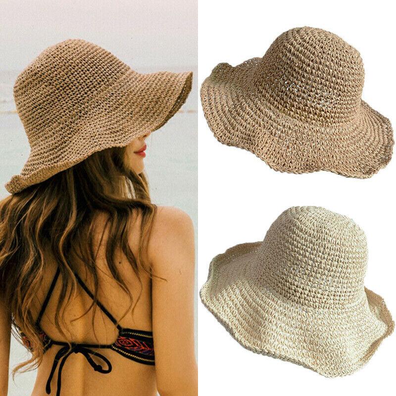 

Women Sun Hat Foldable Large Wide Brim Straw Hat Summer Beach Cap UV Protection, Khaki