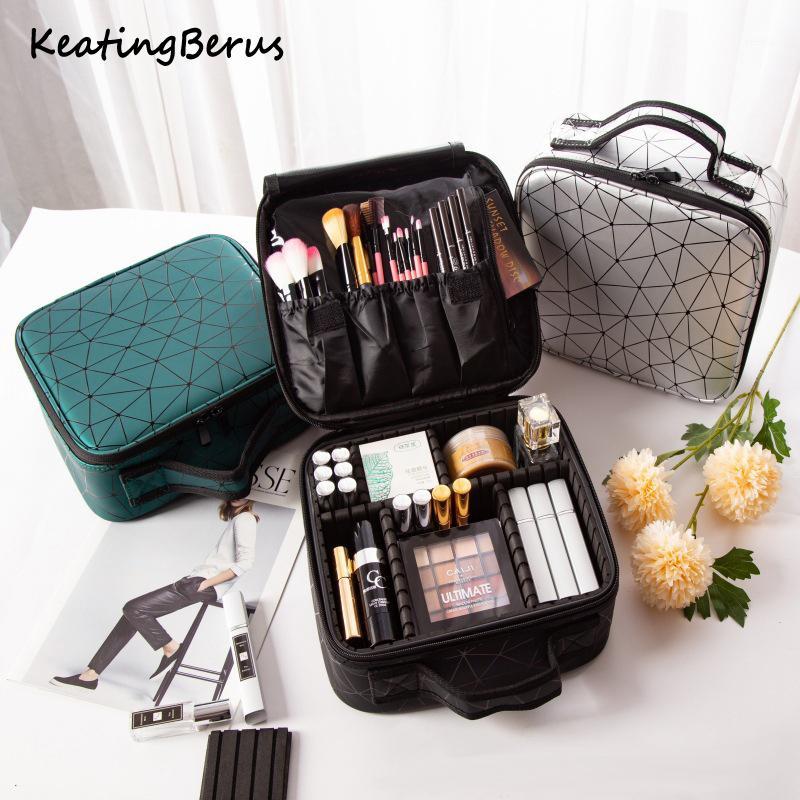 

Professional PU Women Capacity Makeup Organizer Fashion Toiletry Cosmetic Bag Multilayer Storage Box Toiletries Organizer Wat1, Black