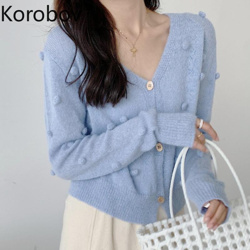 

Korobov 2020 New Autumn Winter V Neck Long Sleeve Knitwear Vintage Elegant Office Lady Sweaters Sweet Outwear Women Cardigans, Beige