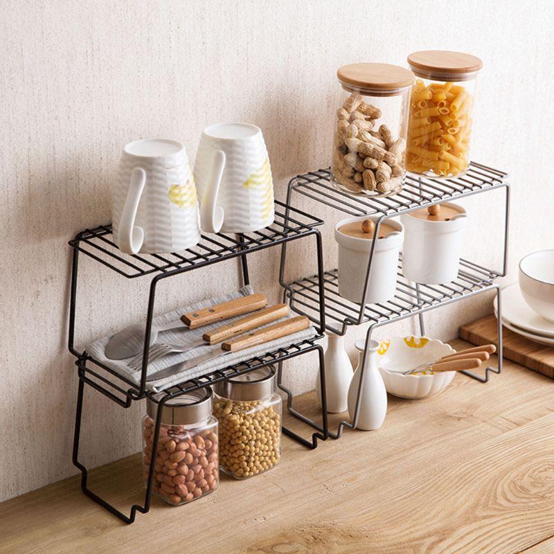 

Stackable Kitchen Cabinet Counter Top Pantry Shelf Under Sink Organizer Spice Rack Storage Rack For Dinnerware Cookware Bathroom
