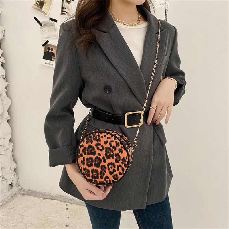 

Ladies Fashion Animal Pattern Chain Round Bag Shoulder All-match Messenger Bag Mini PU Leather Shoulder Messenger for Girl