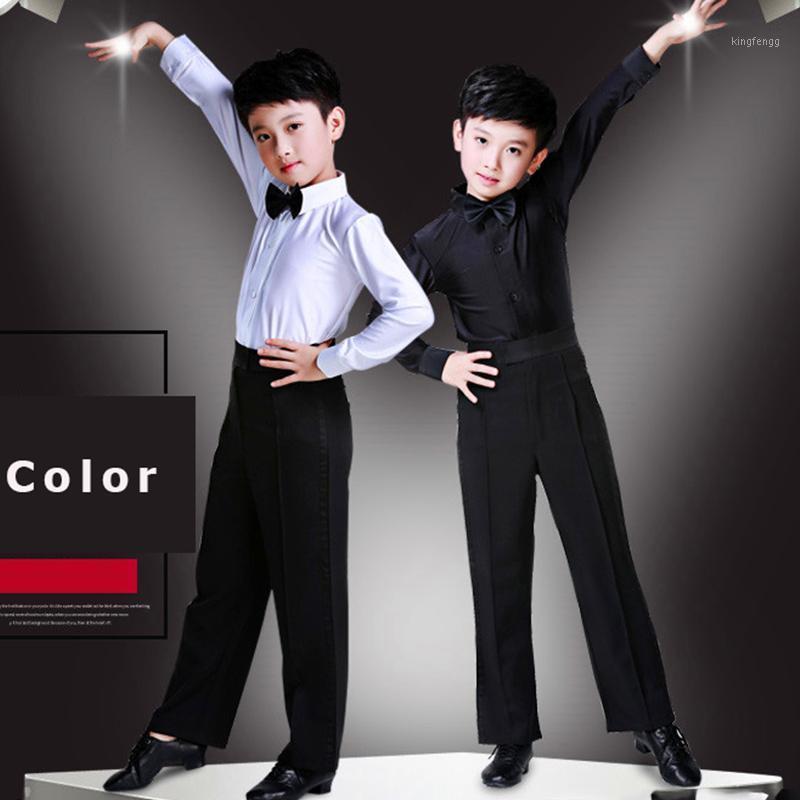 

Latin Dance Costumes Suit For Children Boys Or Men Black White Shirts Cha Cha Tango Rumba Ballroom Latin Stage Costumes BL13291, Black pants