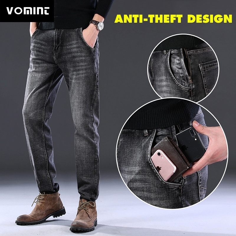 

New Mens brand jeans Fashion Men Casual Straight High Stretch Feet Jeans Anti-theft Design Men Black Hot Sell Male Trousers 201120