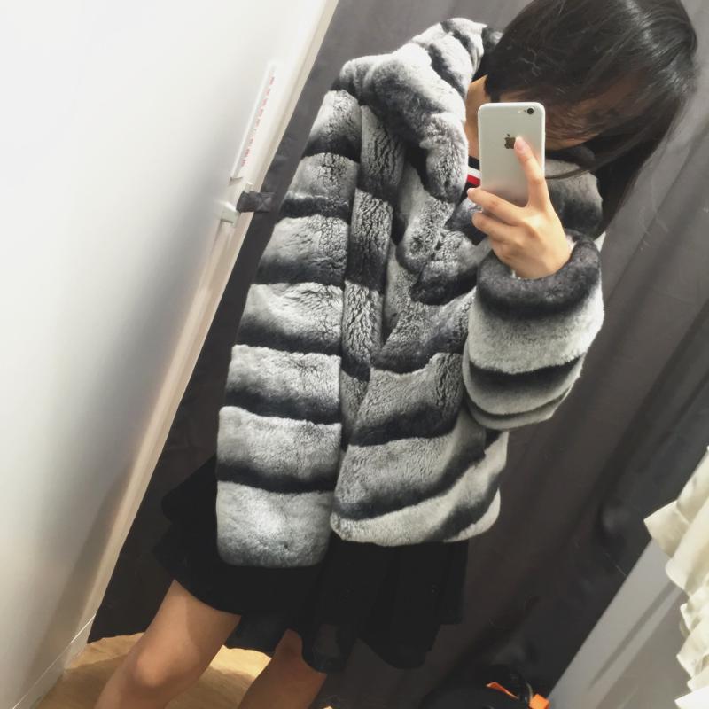 

Chinchilla Real Coat For Thick Women Genuine Rex Outerwear Natural Fur Jackets Waistcoat, As photos