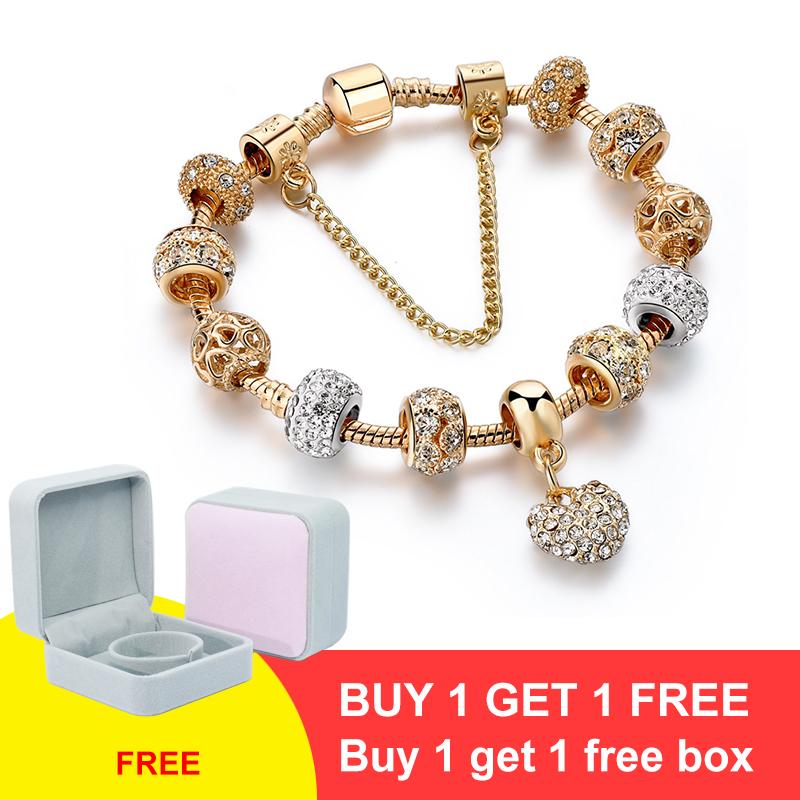 

YADA ( Buy 1 get 1 free box ) NEW gold heart Bracelets&Bangles For Women Chain Bracelets Charm Crystal Jewelry Bracelet ST200019