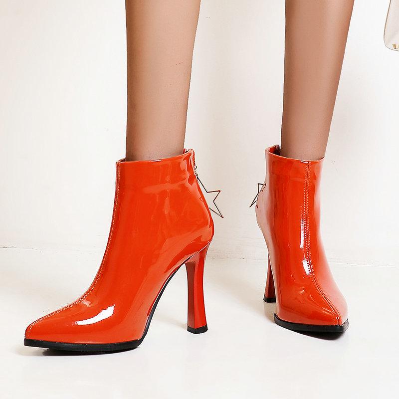 

2020 New Women Boots Fashion High Heel Ankle Boots Pointed Toe Zipper Candy colors Autumn Winter Ladies Shoes, Black
