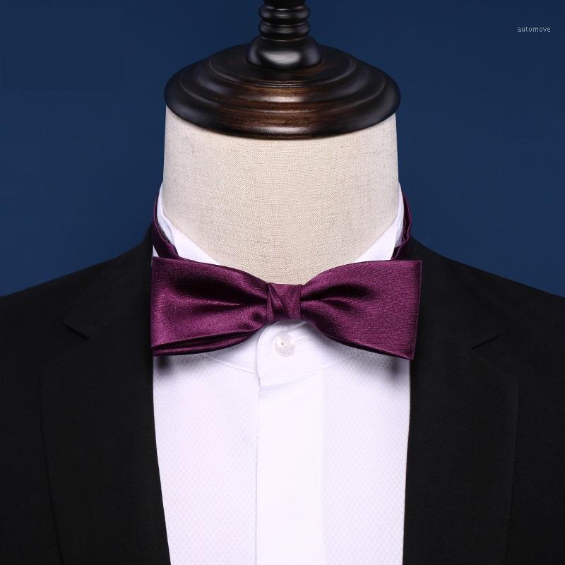 

2020 Brand New Fashion Men's Bow Ties Double Fabric Purple Silk Bowtie Banquet Wedding Ceremony Host Butterfly Tie with Gift Box1