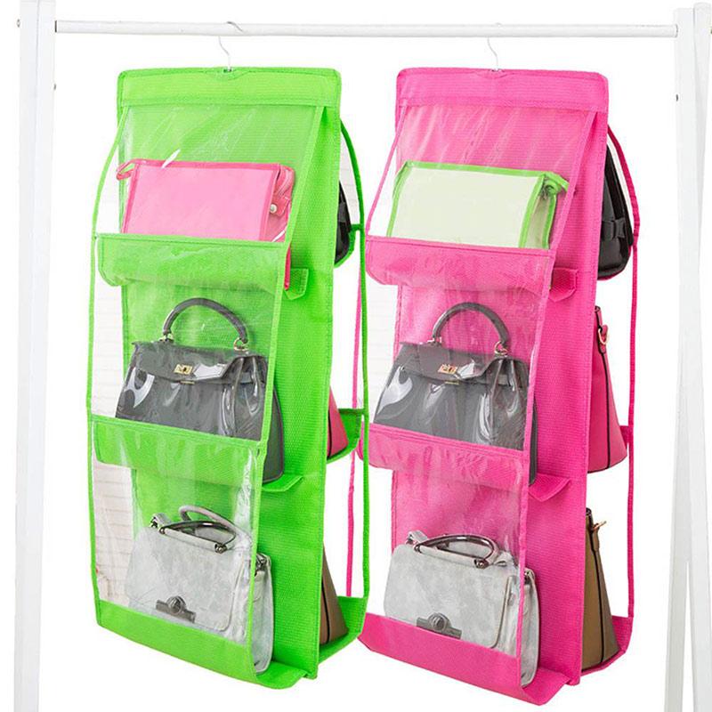 

Double Side Transparent 6 Pocket Foldable Hanging Handbag Purse Storage Bag Sundry Tidy Organizer Wardrobe Closet Hanger