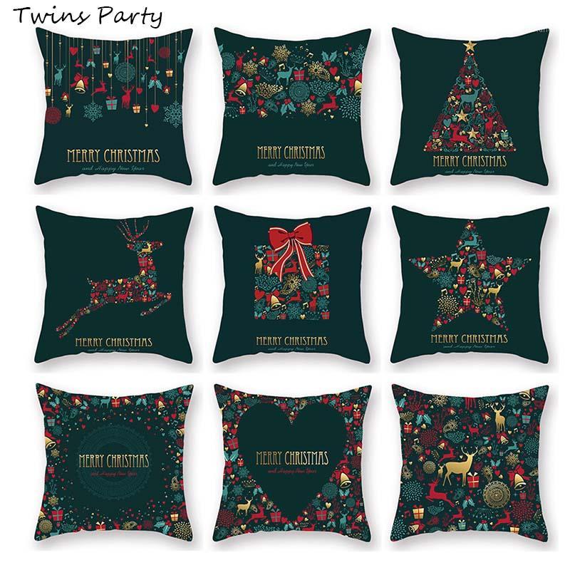 

Twins 45*45cm Green Pillow Case Cushion Case Sofa Bed Decorative Pillowcase Merry Christmas 2019 Ornament Pillow Cover Decor1