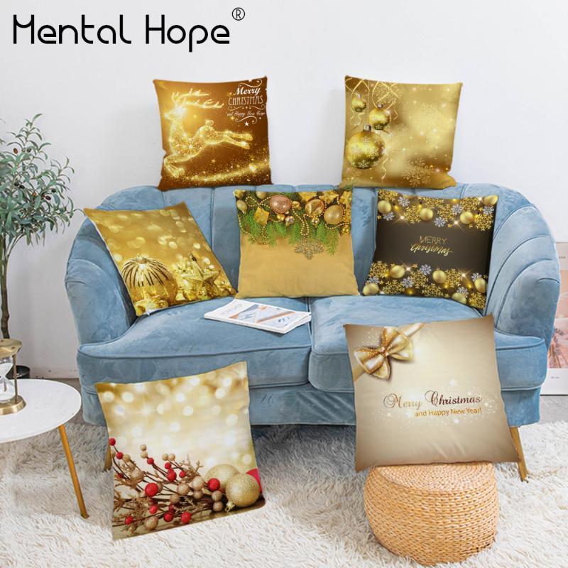 

Christmas Bell Printed Cushion Cover Plush Soft Throw Pillow Cover Home Decor Deer Pattern Decorative Sofa Square Pillowcase1, 3874-23