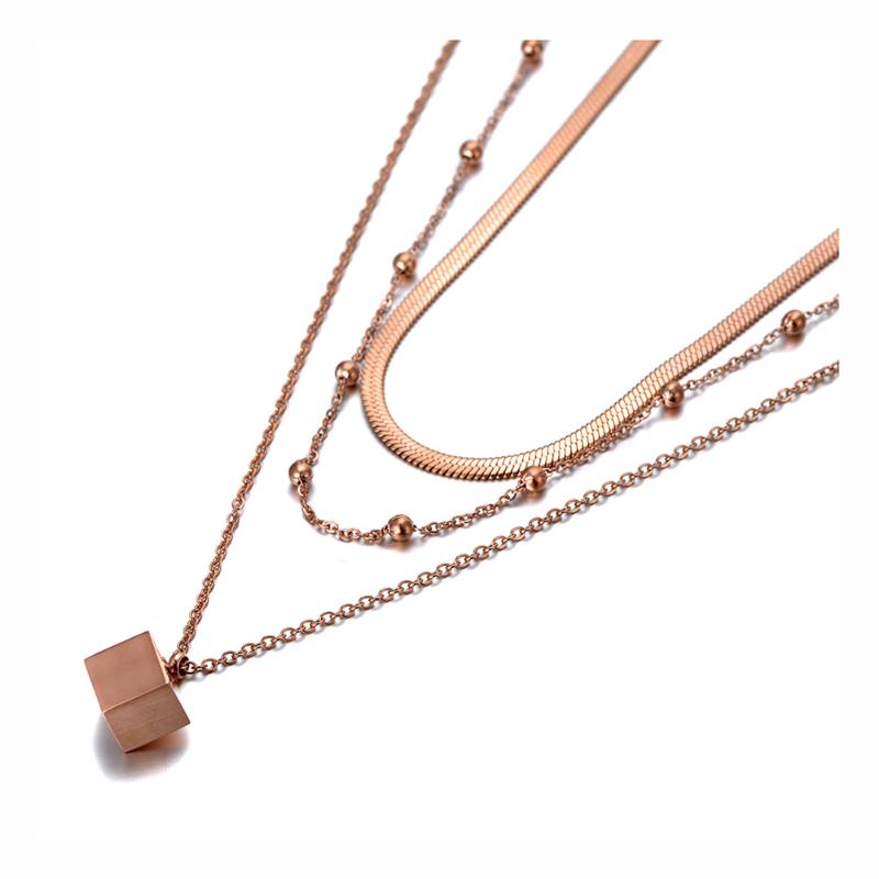 

Chokers Bohemia Titanium Stainless Steel Three-layer Square Choker Necklaces Pendant Chain Link Necklace For Women N20014