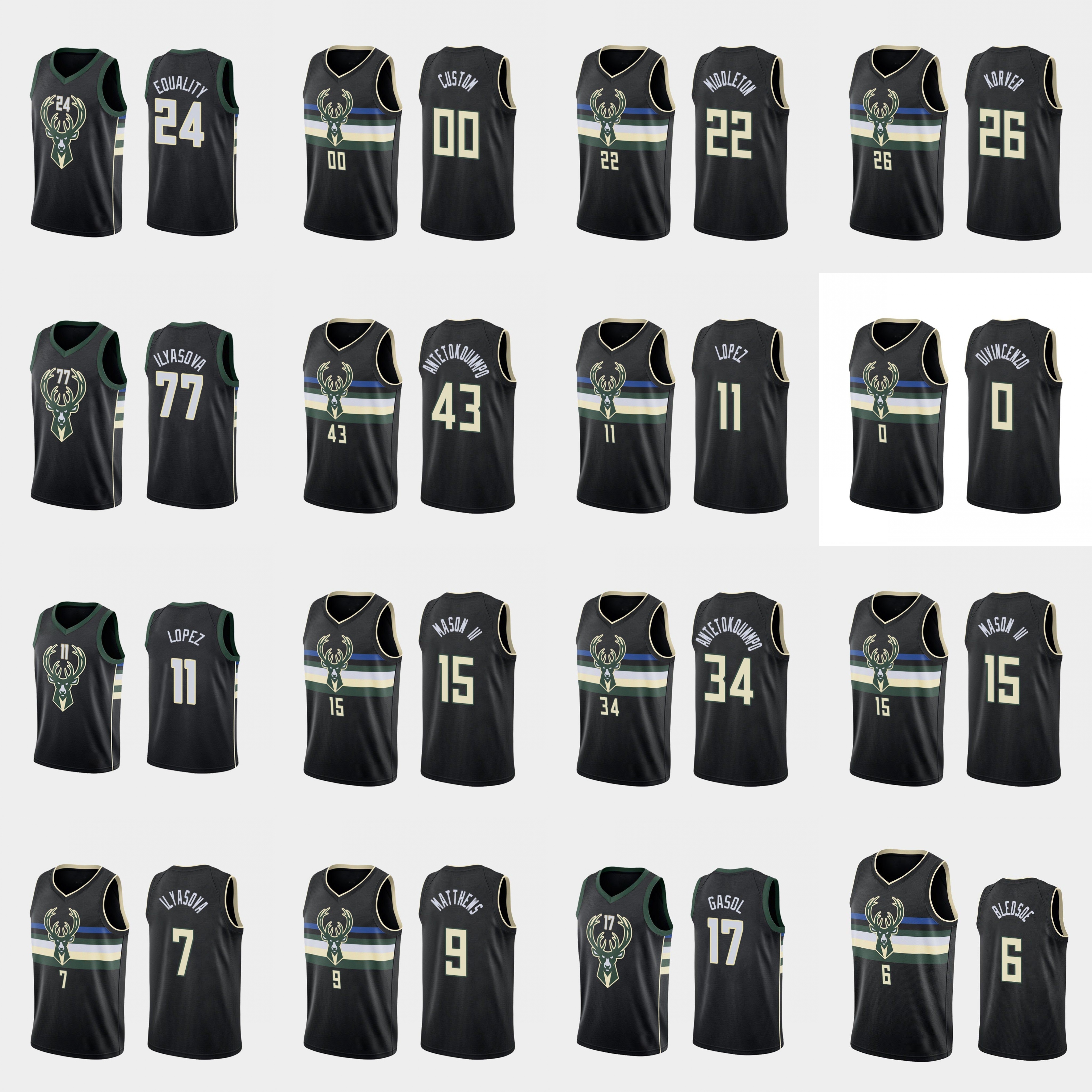 

Milwaukee Bucks Men Eric Bledsoe Khris Middleton Giannis Antetokounmpo Kyle Korver NBA Black Custom Statement Jersey