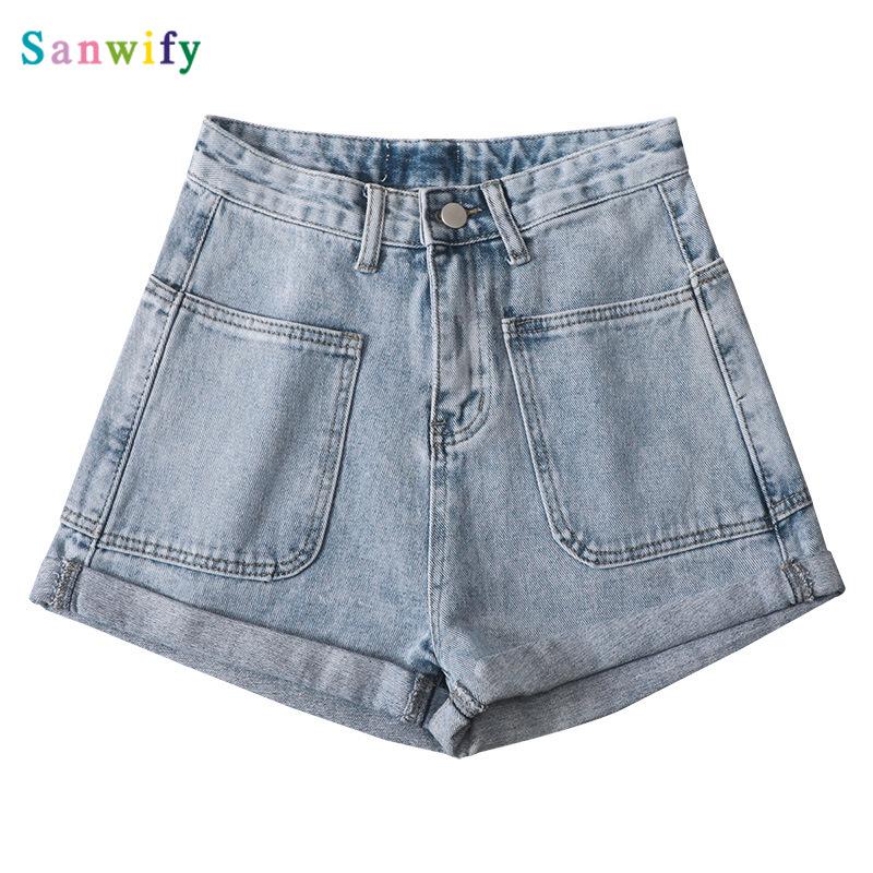 

Washed Denim Shorts 2020 Casual Shorts Women High Waist Jean Style Short Jean Womens Blue, Light blue