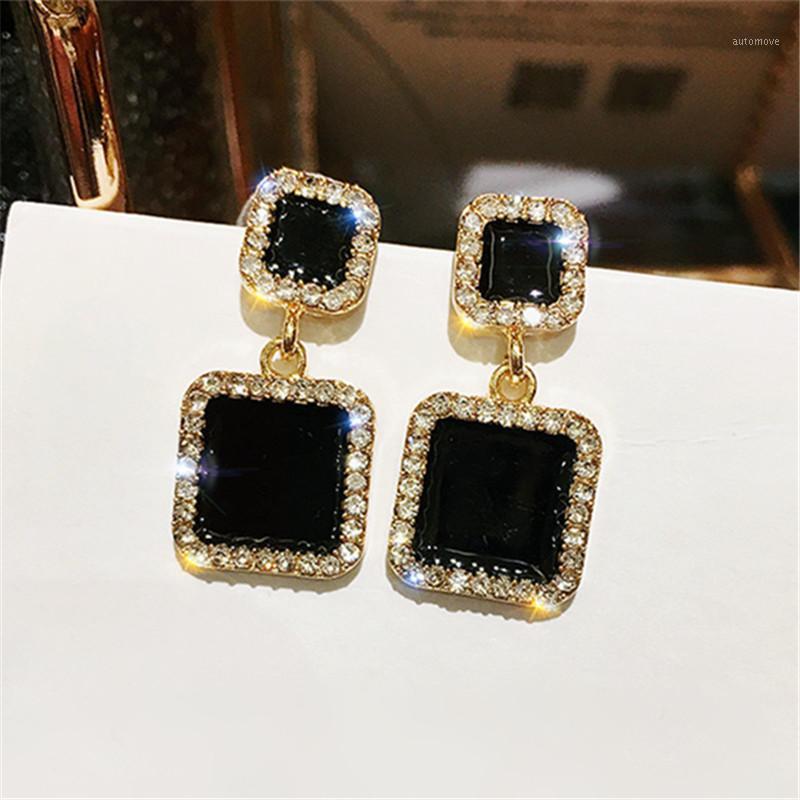 

2020 Black Square Geometric Earrings For Women Crystal Luxury Wedding Rhinestone Earring Gold Color Statement Earrings Bijoux1