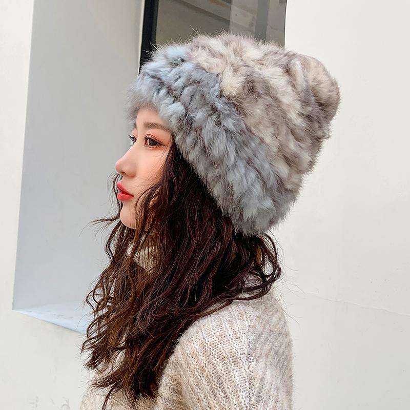 

Luxury Autumn Winter Women's Genuine Real Knitted Fur Hats Handmade Lady Warm Caps Female Beanies Headgear GJ3172