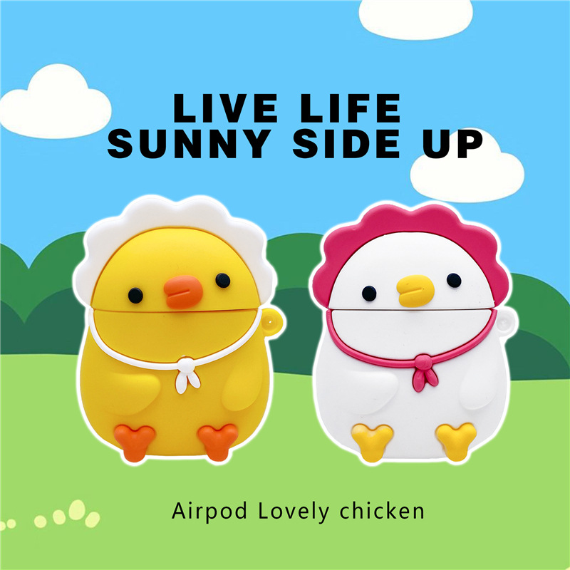 

3D Cute Lovely Chicken Headphone Case for Airpods 2 Soft Silicone Cartoon For Airpod pro Cases Wireless Bluetooth Earpods Case, B for airpods pro