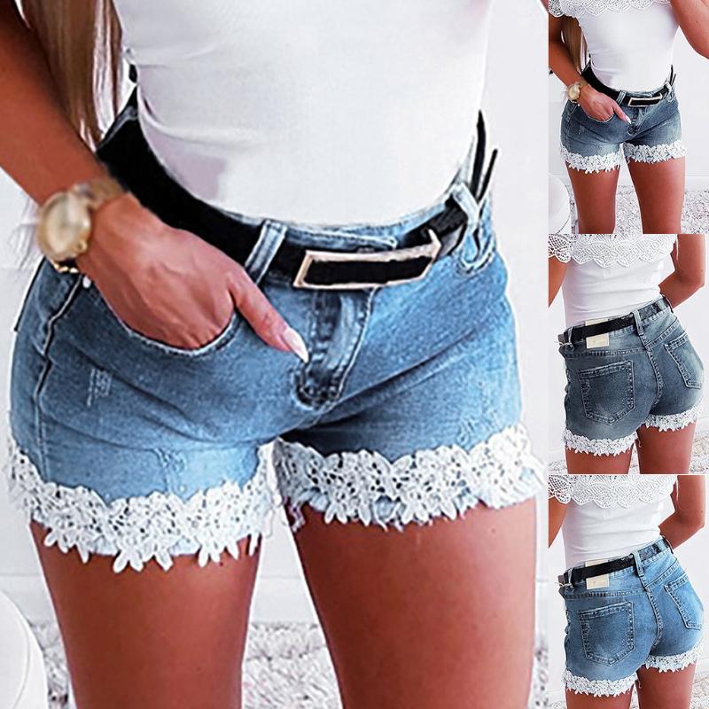

Hot Sale Women's Elasticity Lace With Zipper Denim Short Mid Waist Straight Woman Jeans Shorts Softener jeans for women 2020, Bu