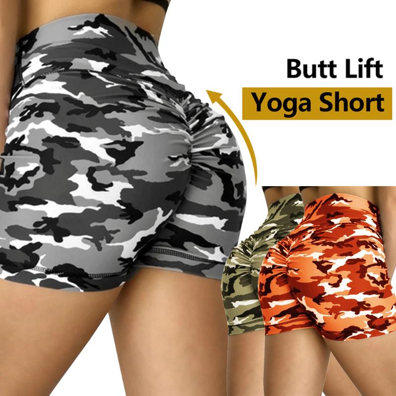 

High Waist Yoga Shorts Women Sports Shorts For Women Fitness Seamless Short Fitness Camouflage Printed Yoga Sportswear, Black