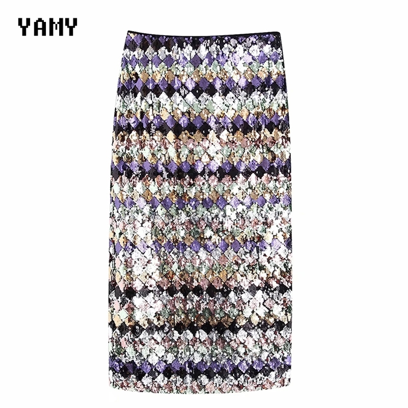 

High waist Womens sequined Midi Skirt colorful blingbling Female bodycon party Skirt faldas elegant Ladies chic slim za Skirt Y200326